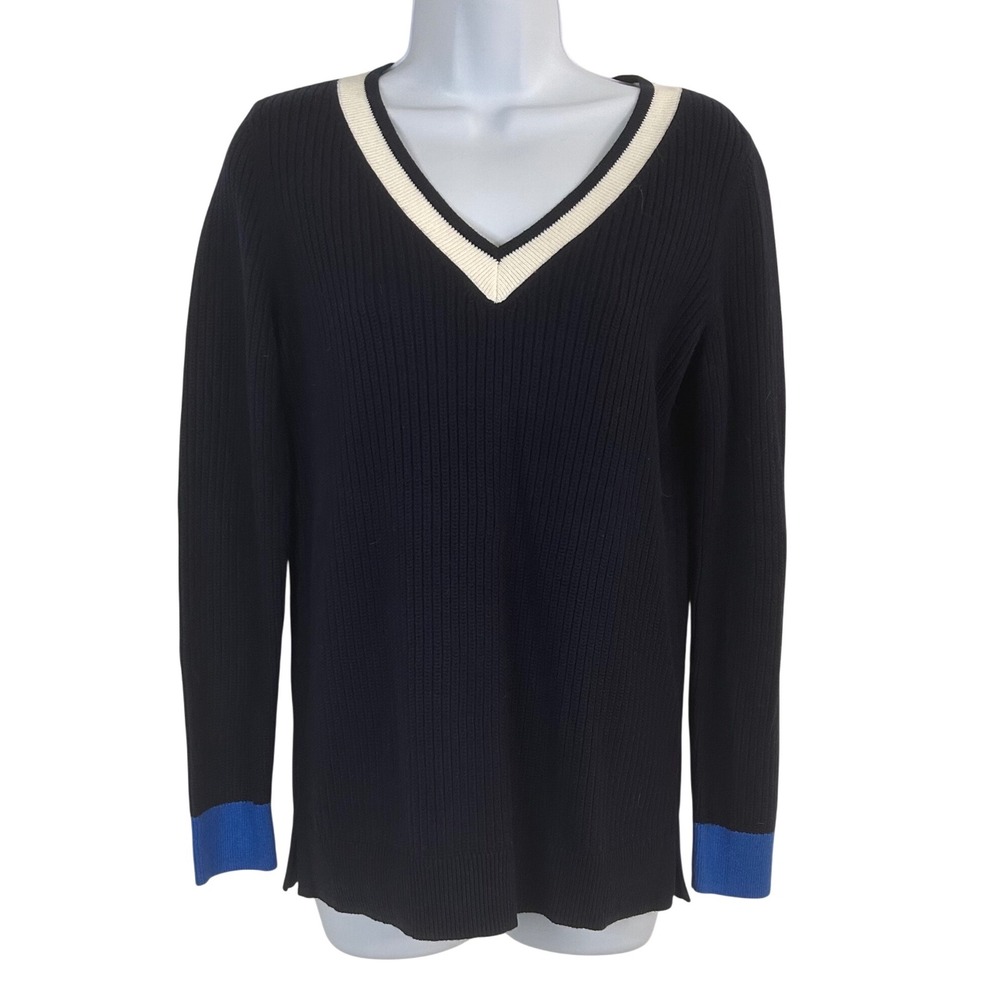 NWT Talbots Women's XS/S Navy Blue Ribbed V-Neck Cashmere Blend Sweater Preppy